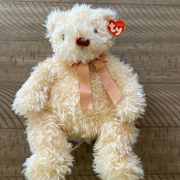 🎉 🎊 2000 Flecks Sparkle ✨over a foot tall Ty Beanie Bear 🐻 rose 🌹 gold tie - Picture 1 of 17
